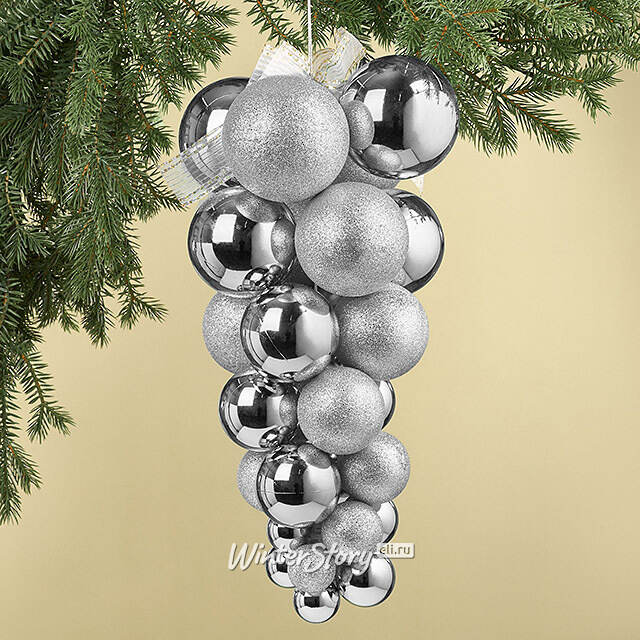Гроздь из пластиковых шаров Альмасора 50 см серебряная Winter Deco