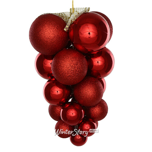 Гроздь из пластиковых шаров Almansora 30 см красная Winter Deco