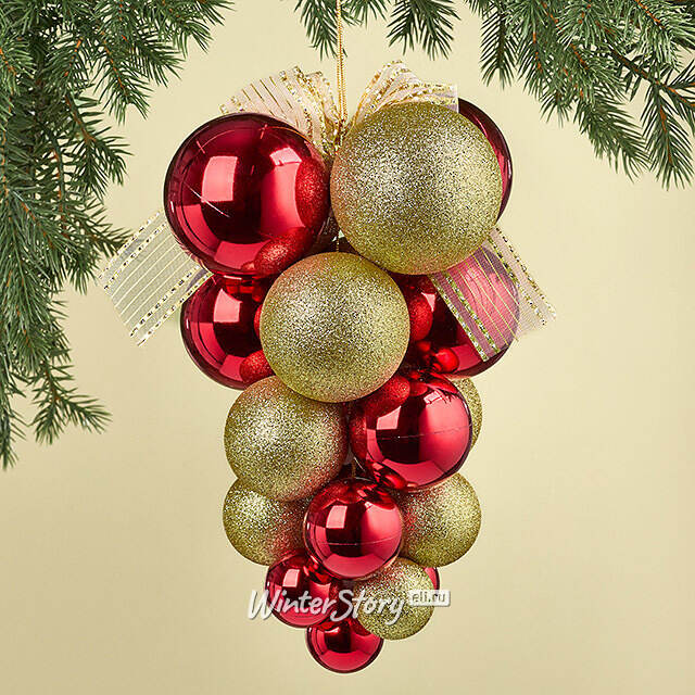 Гроздь из пластиковых шаров Almansora - Golden Rosso 30 см Winter Deco