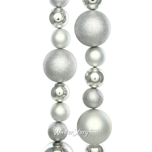 Бусы на елку Wellington 6-10 см, 220 см серебряные, пластиковые Winter Deco