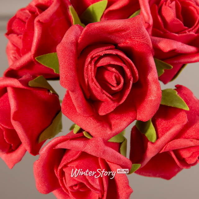 Искусственные розы для декора Lallita 18 см, 7 шт, алые Ideas4Seasons