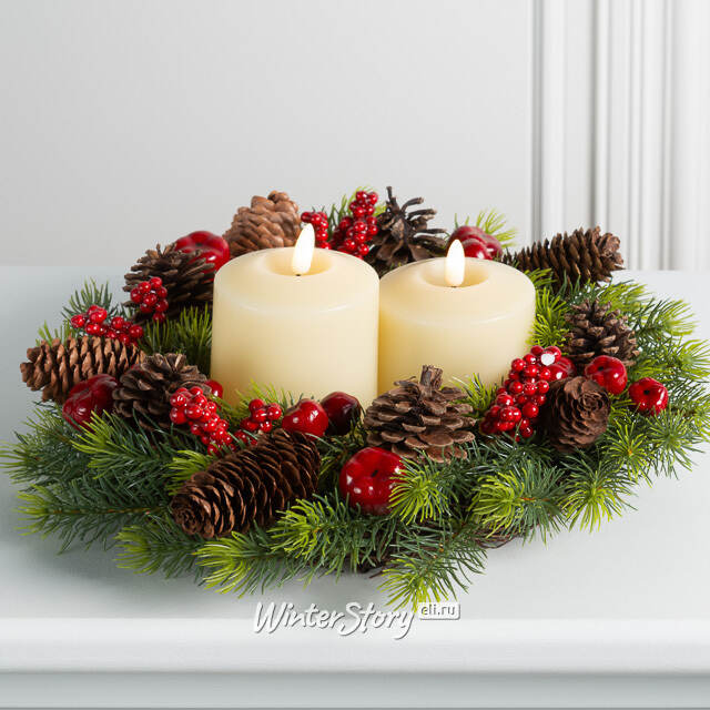 Венок для свечи Apple Berry с яблоками и шишками 35 см A Perfect Christmas