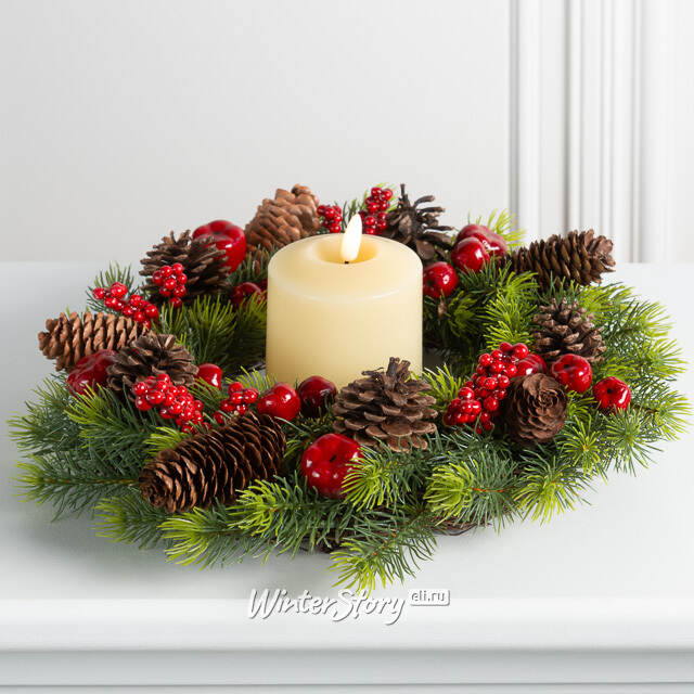 Венок для свечи Apple Berry с яблоками и шишками 35 см A Perfect Christmas