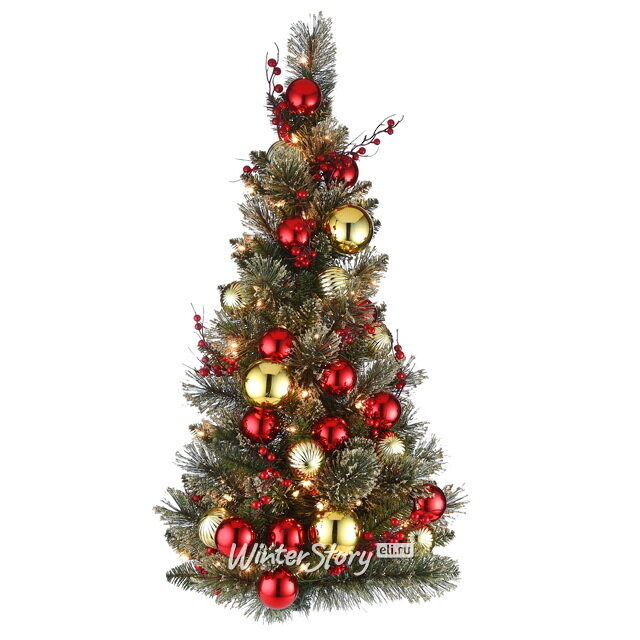 Искусственная настенная елка Dakota заснеженная 91 см, 50 теплых белых LED ламп на батарейках, ЛЕСКА + ПВХ National Tree Company