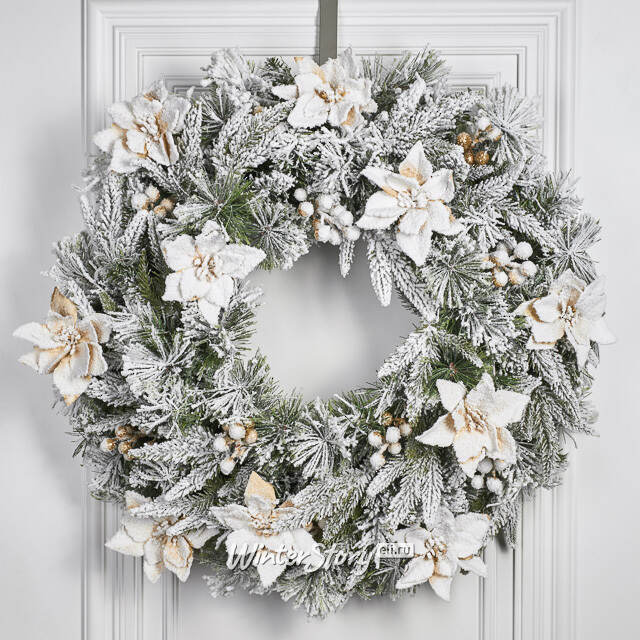 Венок Colonial заснеженный 61 см, ЛИТАЯ + ЛЕСКА + ПВХ National Tree Company