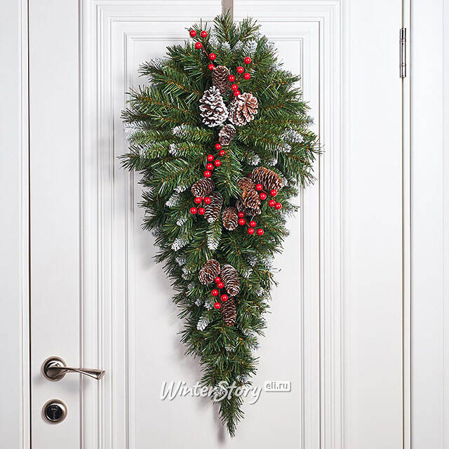 Настенный декор Капля - Сказка заснеженный 80 см с шишками и ягодами, ПВХ National Tree Company