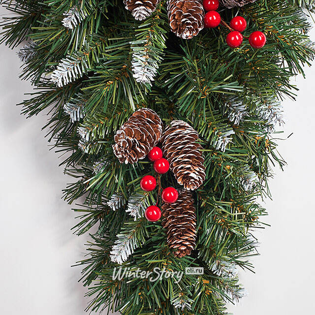 Настенный декор Капля - Сказка заснеженный 80 см с шишками и ягодами, ПВХ National Tree Company