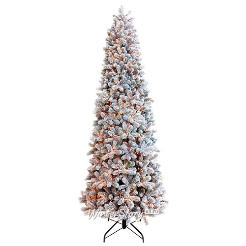 Искусственная стройная елка с гирляндой Джорджия Slim заснеженная 228 см, 2000 красных/теплых белых ламп, ЛИТАЯ + ПВХ A Perfect Christmas