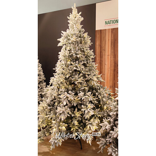 Искусственная елка с огоньками Андорра заснеженная 228 см, 500 теплых белых ламп, ЛИТАЯ + ПВХ National Tree Company