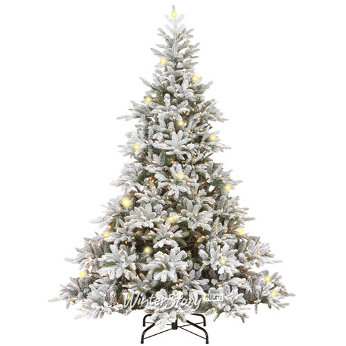 Искусственная елка с огоньками Андорра заснеженная 198 см, 350 теплых белых ламп, ЛИТАЯ + ПВХ National Tree Company