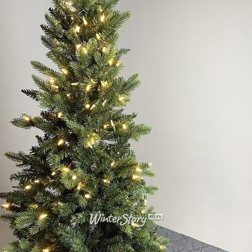 Искусственная елка с гирляндой Норфолк 137 см в деревянном кашпо, 200 теплых белых ламп, ЛИТАЯ + ПВХ A Perfect Christmas
