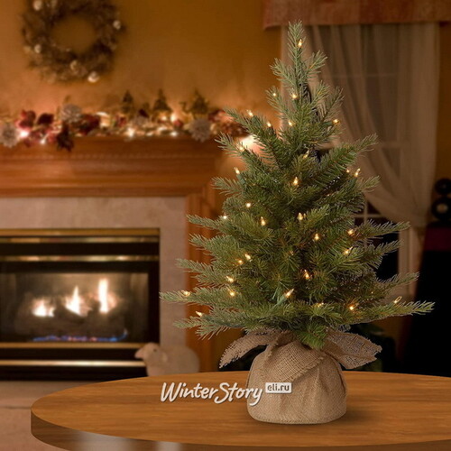 Настольная елка с лампочками Нордик в мешочке 61 см, 35 теплых белых ламп на батарейках, ЛИТАЯ + ПВХ National Tree Company