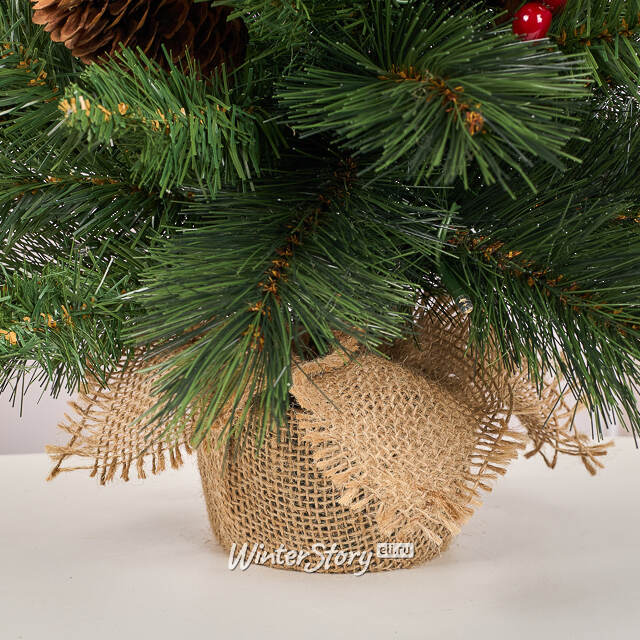 Настольная елка с лампочками Эвридей в мешочке 45 см, 15 теплых белых ламп на батарейках, ЛЕСКА + ПВХ National Tree Company