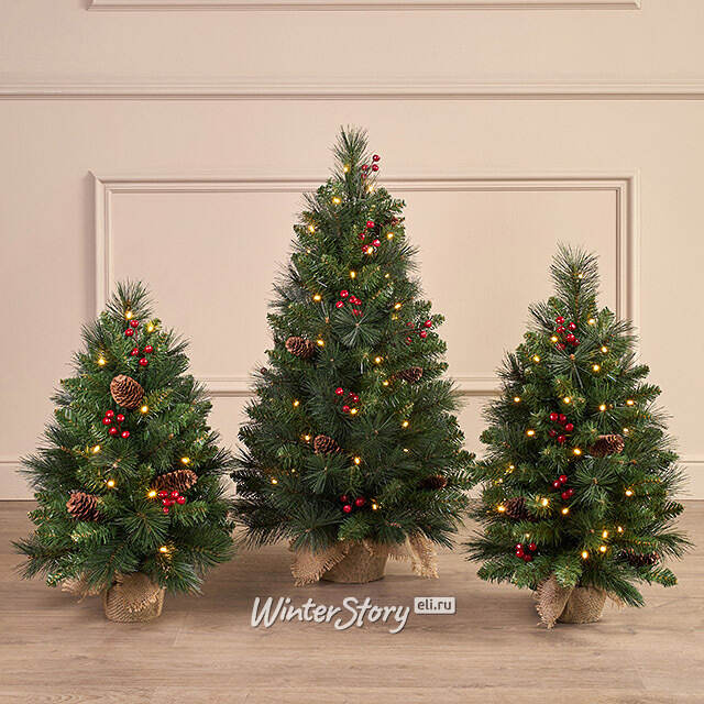 Настольная елка с лампочками Эвридей в мешочке 45 см, 15 теплых белых ламп на батарейках, ЛЕСКА + ПВХ National Tree Company