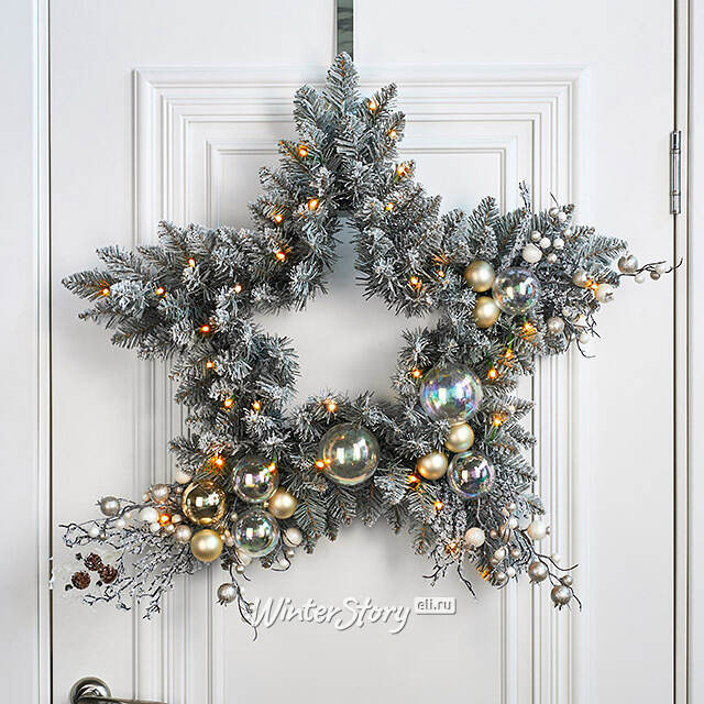 Хвойное украшение с лампочками Christmas Star 66 см, 35 теплых белых ламп, на батарейках, ПВХ A Perfect Christmas