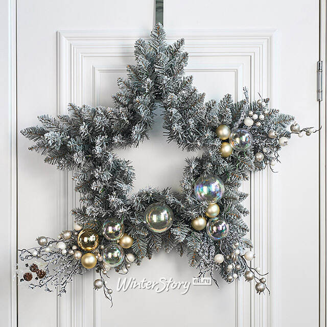 Хвойное украшение с лампочками Christmas Star 66 см, 35 теплых белых ламп, на батарейках, ПВХ A Perfect Christmas