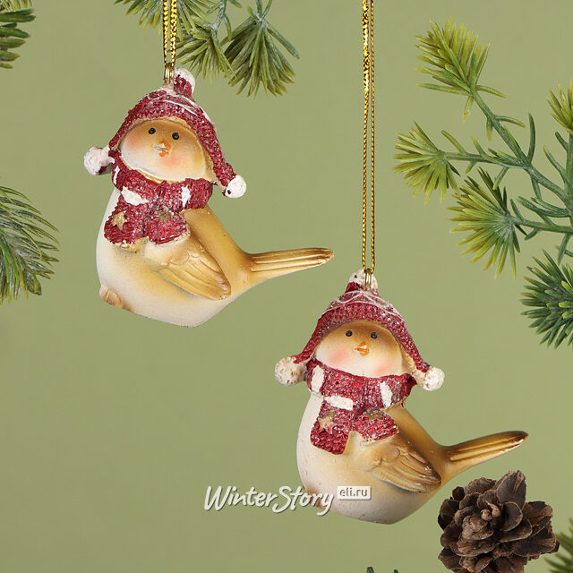 Набор елочных игрушек Новогодние Птички 6 см, 2 шт Breitner