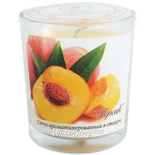 Ароматическая свеча в стакане Персик 8 см, 27 часов горения Омский Свечной