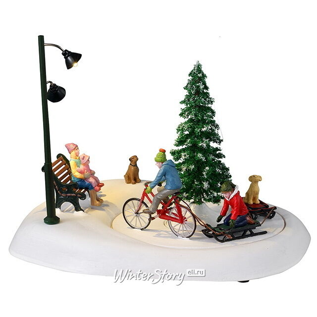 Композиция Веселый вечер в парке 23*17 см, движение, подсветка, на батарейках Lemax (Лемакс)