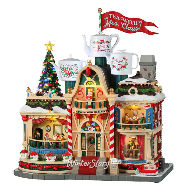Светящаяся композиция Чайная Миссис Клаус 35*32 см, движение, музыка, эффект дыма Lemax