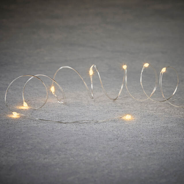 Светодиодная гирлянда Роса на батарейках 2 м, 20 экстра теплых белых мини LED ламп, серебряная проволока, IP20 Edelman