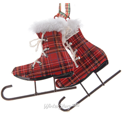 Елочная игрушка Ледовые коньки 8*7 см шотландка, подвеска Kaemingk