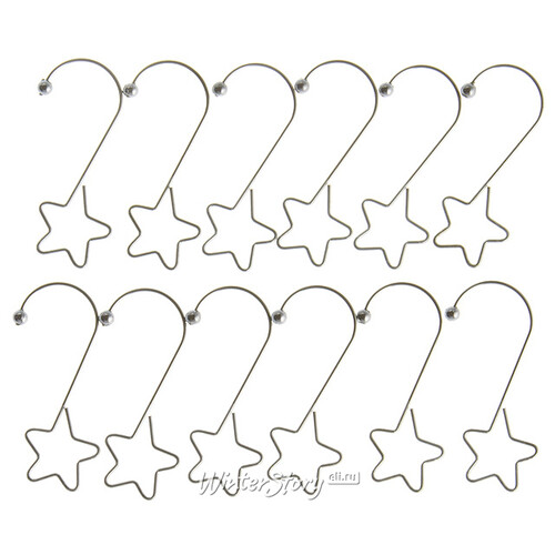 Крючки для елочных игрушек Изысканные 5 см, 12 шт, серебряный (звезда, сердце, завиток) Kaemingk