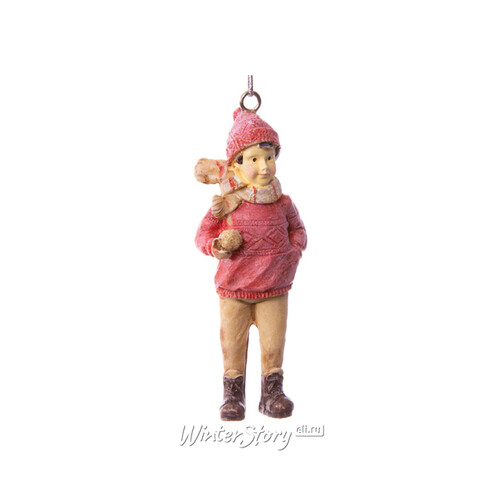 Елочная игрушка Мальчик Нильс со снежком в красном свитере 9 см, подвеска Hogewoning