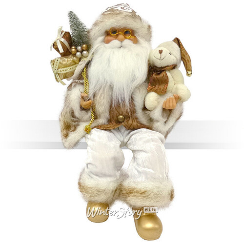 Санта в бронзовом наряде с медвежонком, сидящий 30 см Eggl