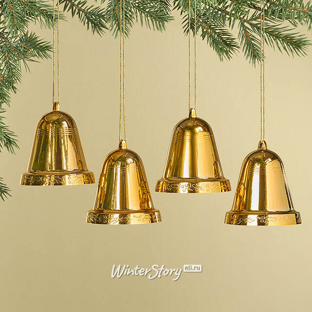 Елочная игрушка Колокольчик Рождественский звон 10 см золотой, 4 шт Winter Deco