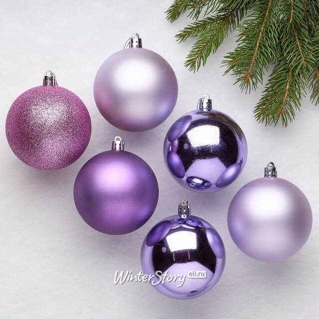 Набор пластиковых шаров Праздник 8 см фиолетовый, 6 шт Winter Deco