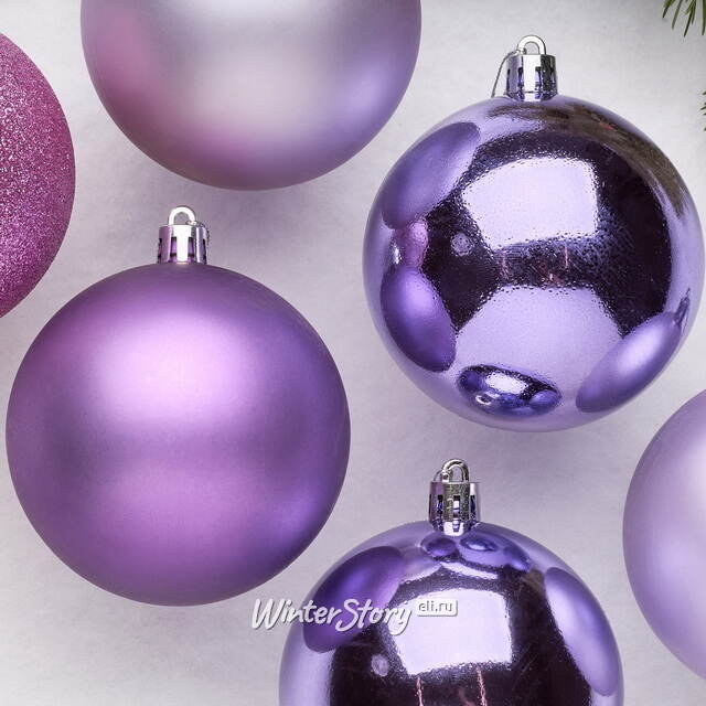 Набор пластиковых шаров Праздник 8 см фиолетовый, 6 шт Winter Deco