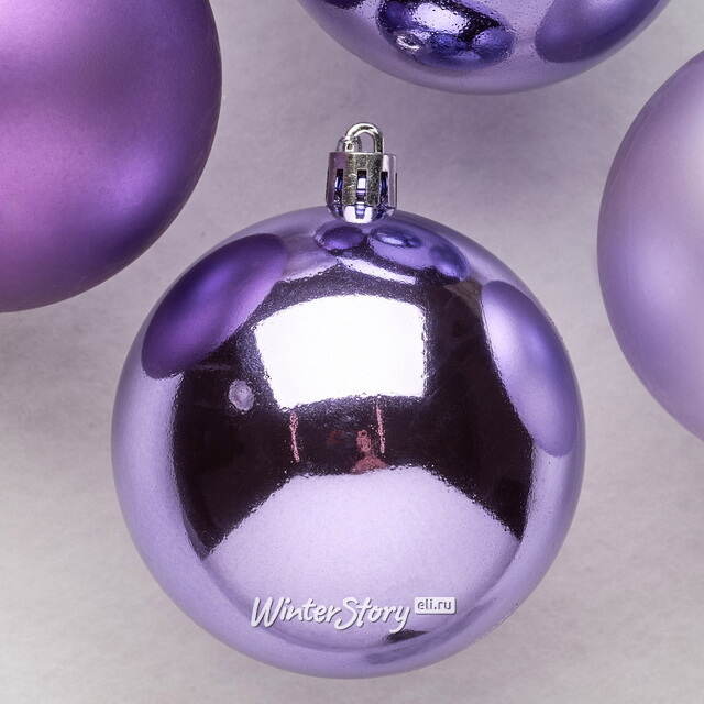 Набор пластиковых шаров Праздник 8 см фиолетовый, 6 шт Winter Deco