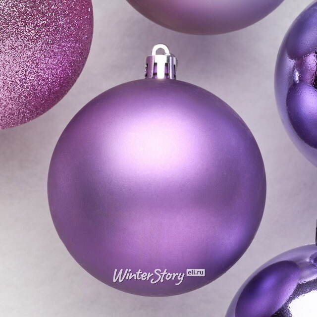 Набор пластиковых шаров Праздник 8 см фиолетовый, 6 шт Winter Deco