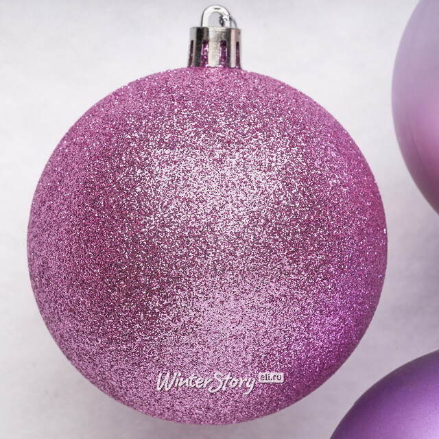 Набор пластиковых шаров Праздник 8 см фиолетовый, 6 шт Winter Deco