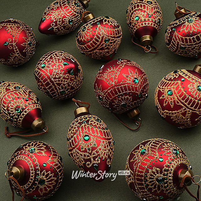 Елочные шары Краски карнавала 8-13 см красный, 11 шт, стекло, уцененные Winter Deco
