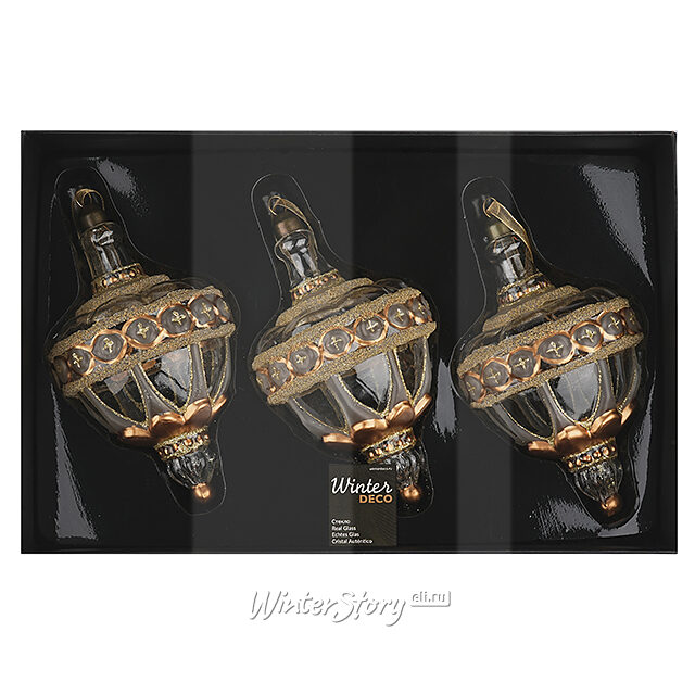 Набор стеклянных елочных игрушек Geronimo 15 см, 3 шт, подвеска Winter Deco