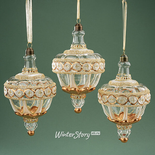 Набор стеклянных елочных игрушек Geronimo 15 см, 3 шт, подвеска Winter Deco