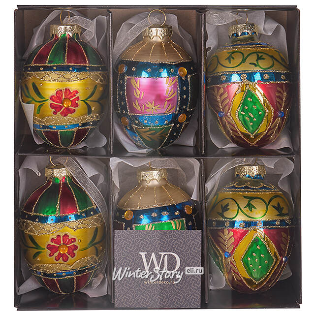 Елочные игрушки Яйца - Loreto Aprutino 8 см, 6 шт, подвеска, стекло Winter Deco