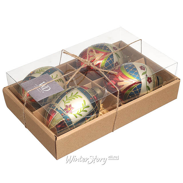 Елочные игрушки Яйца - Pavone Canavese 11 см, 4 шт, подвеска, стекло Winter Deco