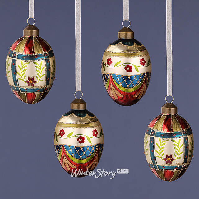 Елочные игрушки Яйца - Pavone Canavese 11 см, 4 шт, подвеска, стекло Winter Deco