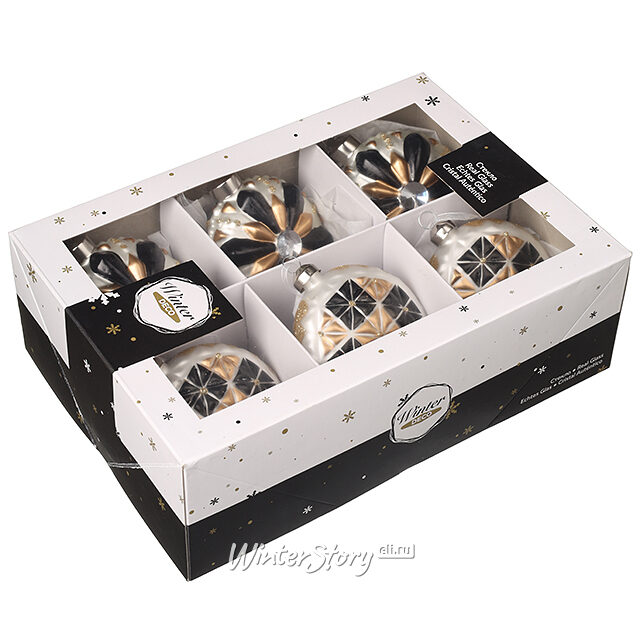 Набор стеклянных елочных игрушек Miracolo Calatafimi 8 см, 6 шт Winter Deco