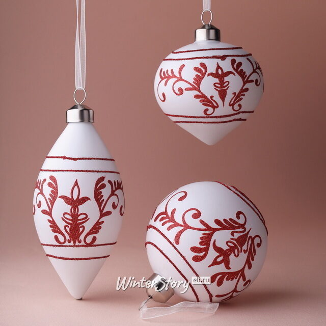 Елочные шары Испиразионе - Новогоднее Кружево 8-13 см, 3 шт, стекло Winter Deco