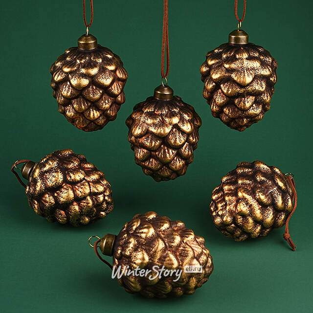 Елочные игрушки Шишки - Богемия 10 см, 6 шт, стекло Winter Deco
