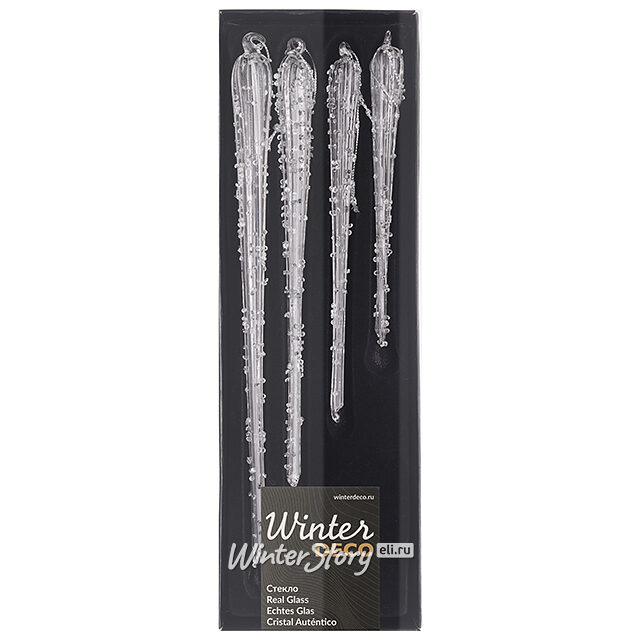 Набор стеклянных елочных игрушек Сосульки La Morra 14-25 см, 4 шт, подвеска Winter Deco
