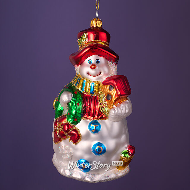 Елочная игрушка Снеговик Бин с подарками 16 см, стекло, подарочная коробка Winter Deco