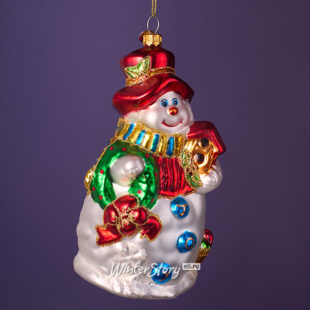 Елочная игрушка Снеговик Бин с подарками 16 см, стекло, подарочная коробка Winter Deco