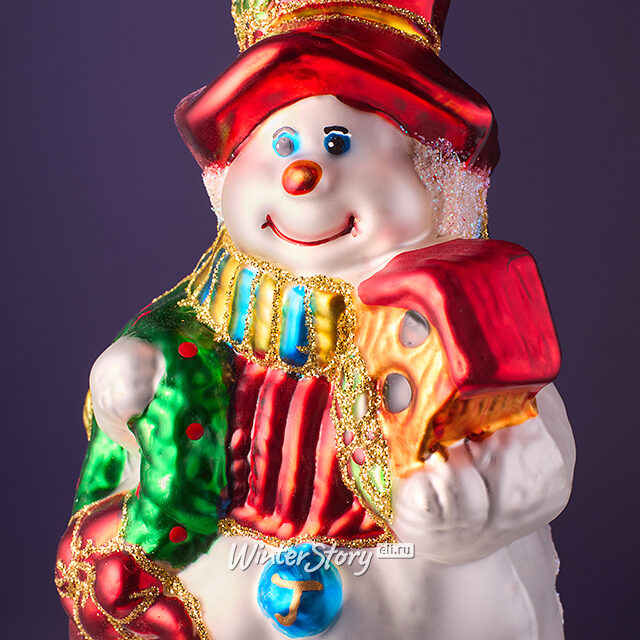 Елочная игрушка Снеговик Бин с подарками 16 см, стекло, подарочная коробка Winter Deco