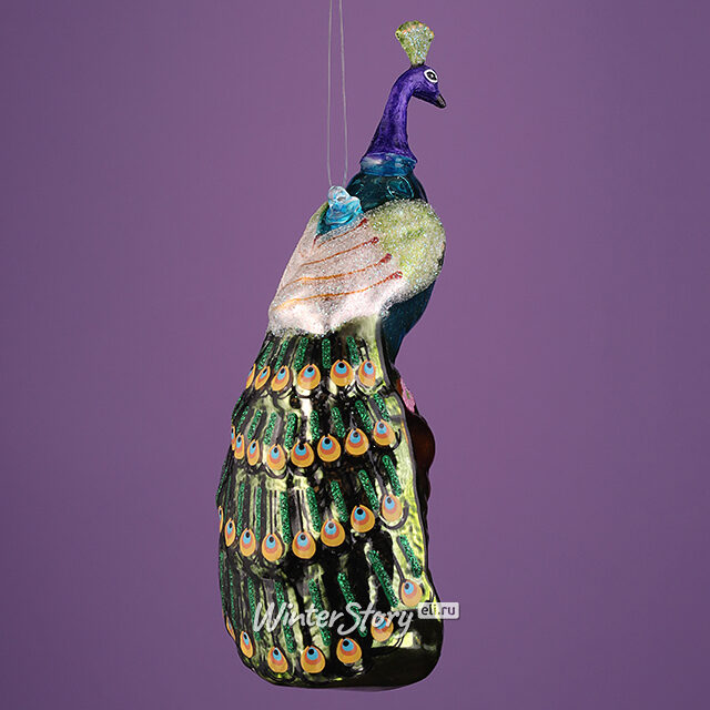 Елочная игрушка Павлин Гэндальф 14 см, стекло, подарочная коробка Winter Deco