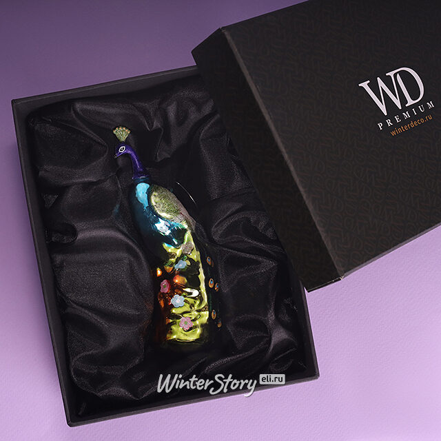 Елочная игрушка Павлин Гэндальф 14 см, стекло, подарочная коробка Winter Deco